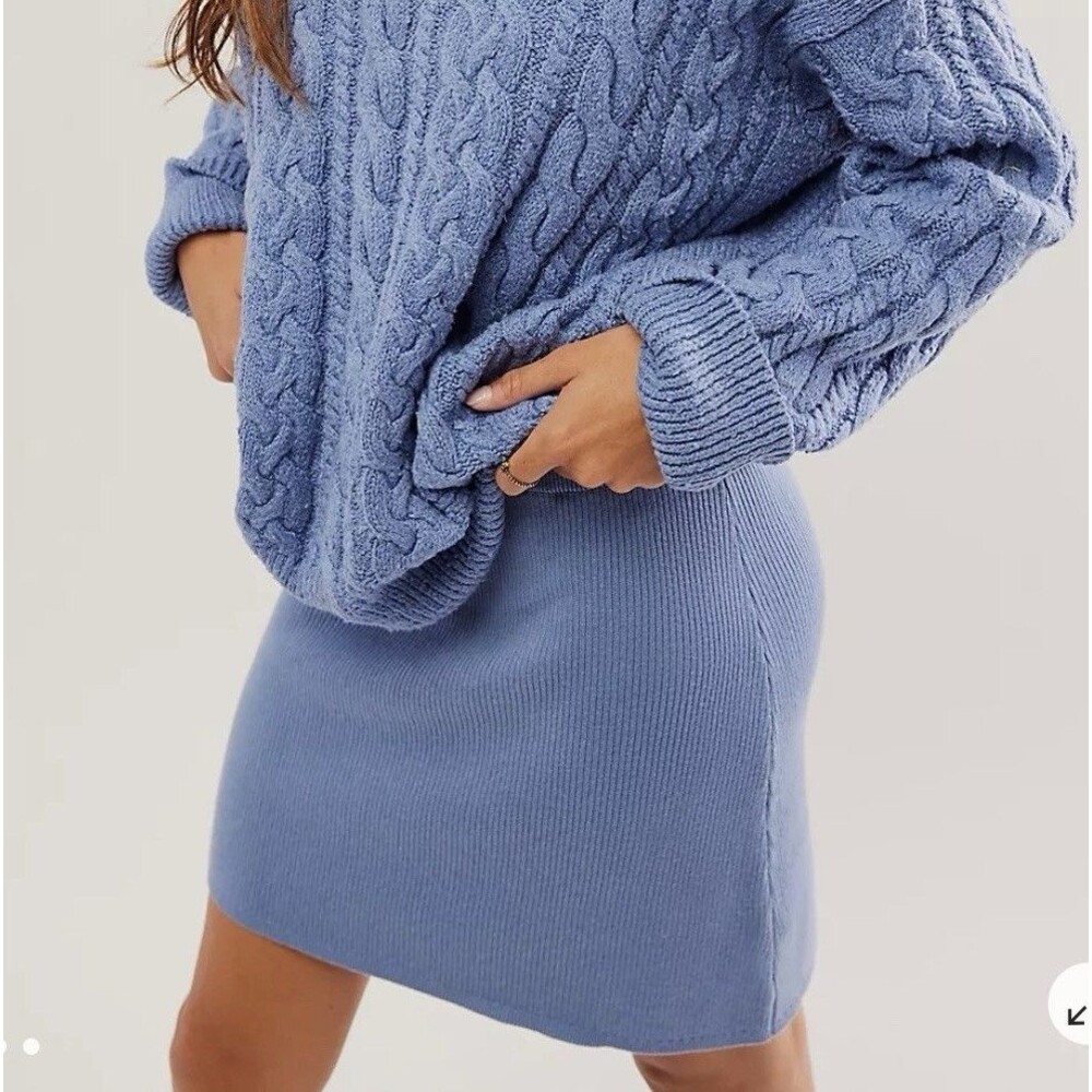 Free People The Laurel Blue Ribbed Mini Skirt Size Small